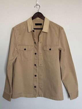 AllSaints Tan Lightweight Worker Shirt Jacket with Corduroy Collar